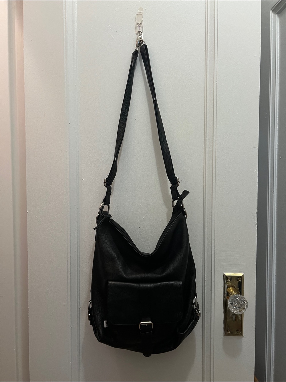 Tano Black Leather Hobo Shoulder Bag